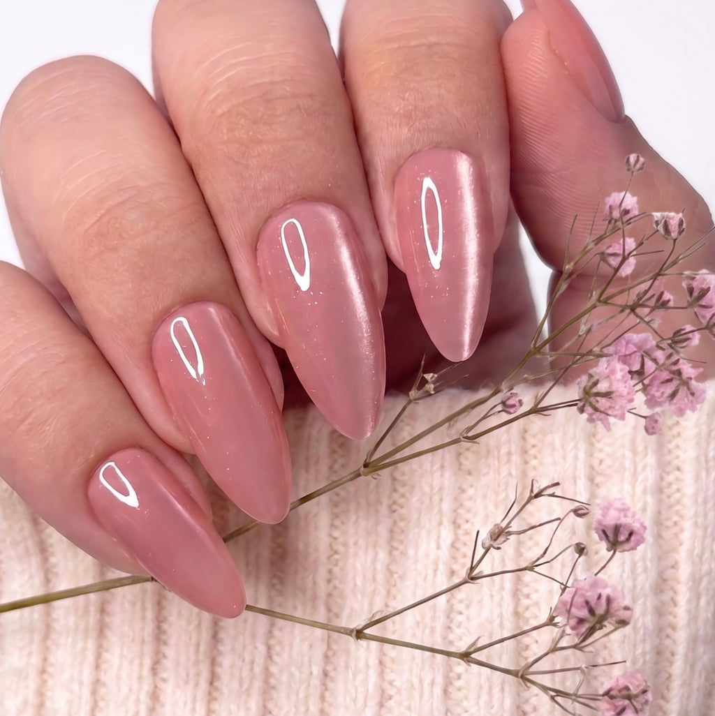 Cateye Dusty Pink Long Almond nails with Application kit