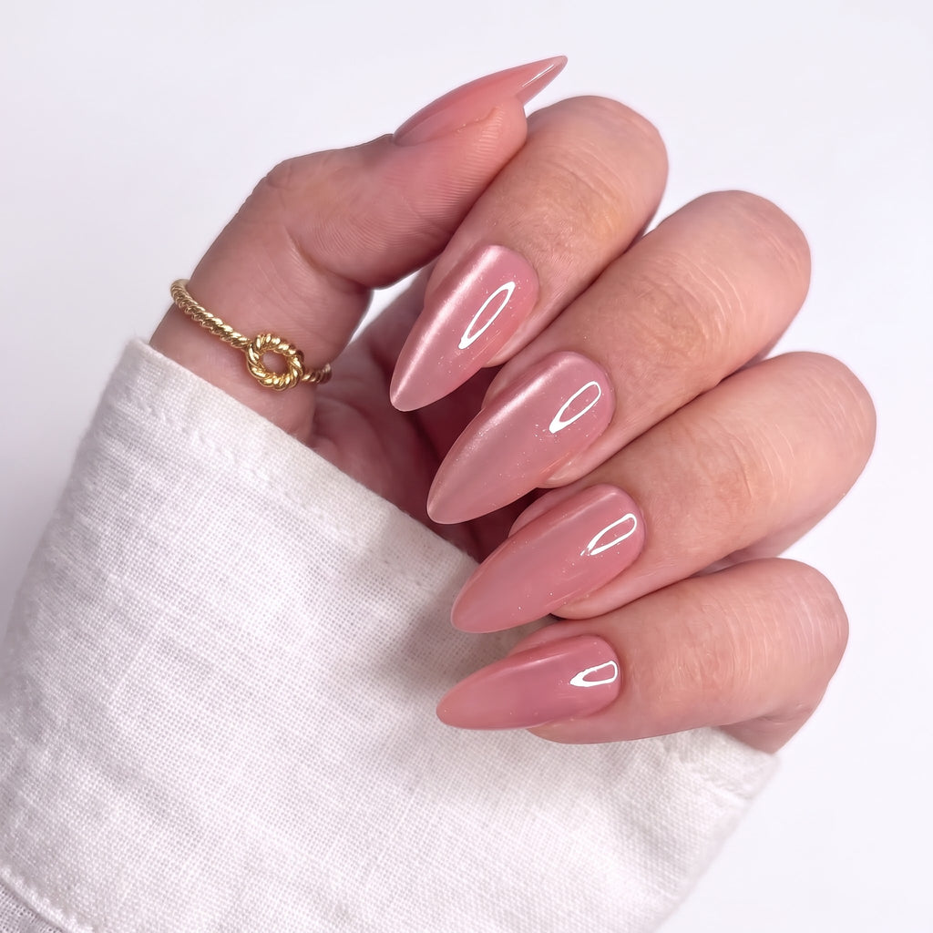 Cateye Dusty Pink Long Almond nails with Application kit