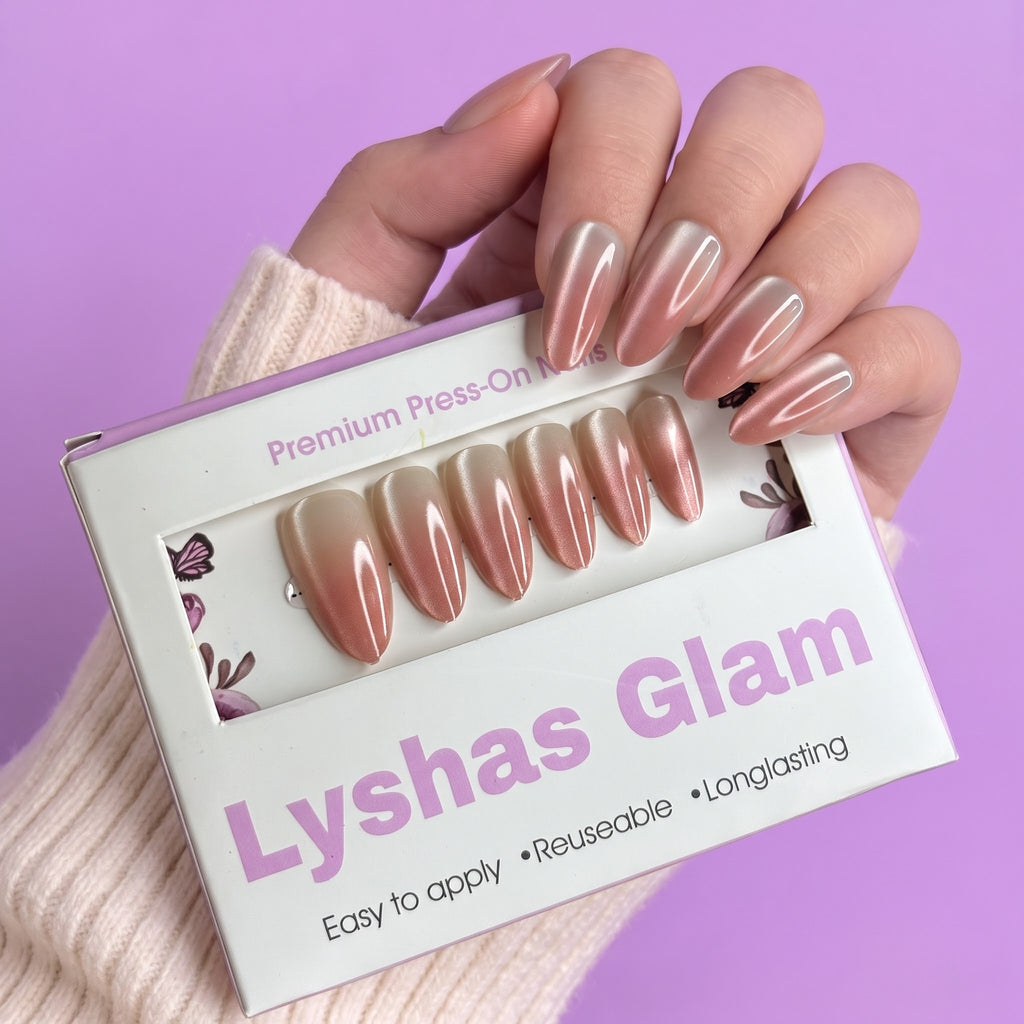 Cat eye Nude Ombre Long Almond with application kit