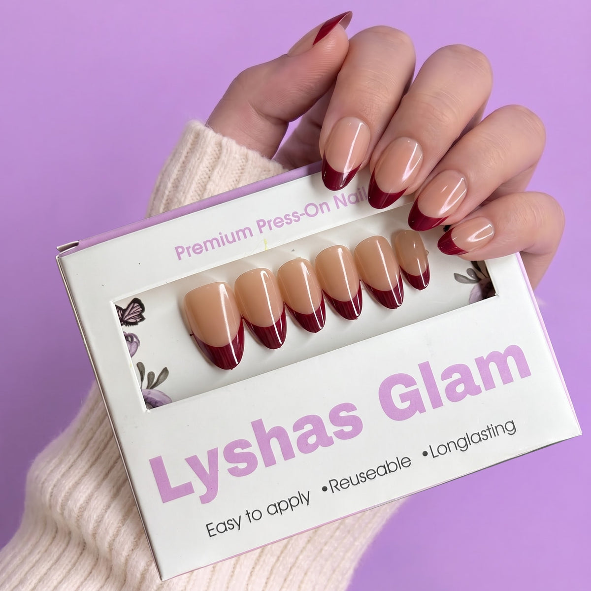 Red French Short Almond nails with Application kit