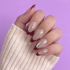 Cat eye Red French Long Almond nails with Application kit