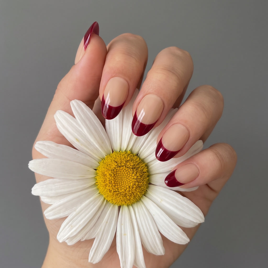 Red French Short Almond nails with Application kit