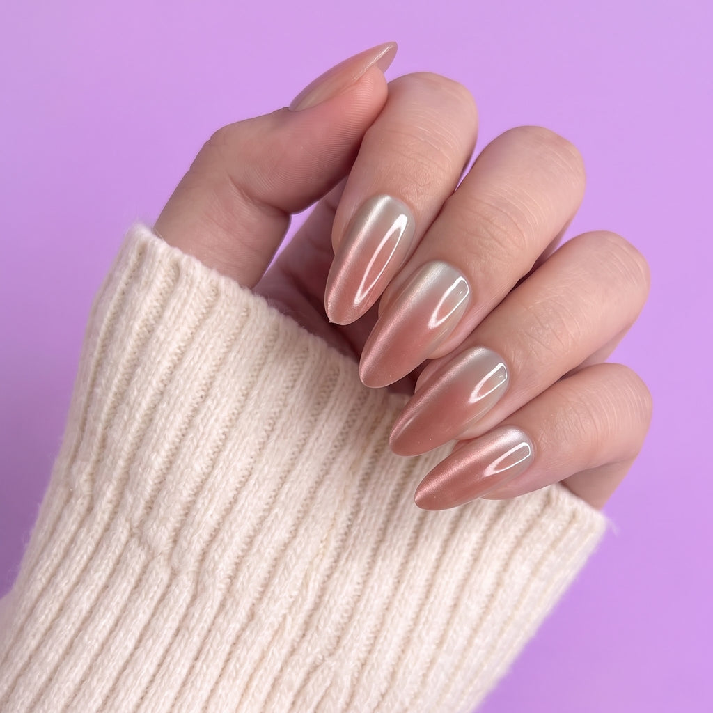 Cat eye Nude Ombre Long Almond with application kit