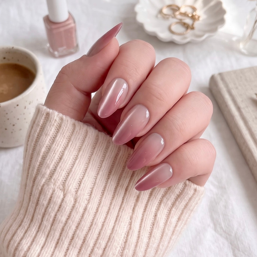 Cateye Pink Ombre Long Almond with Application kit