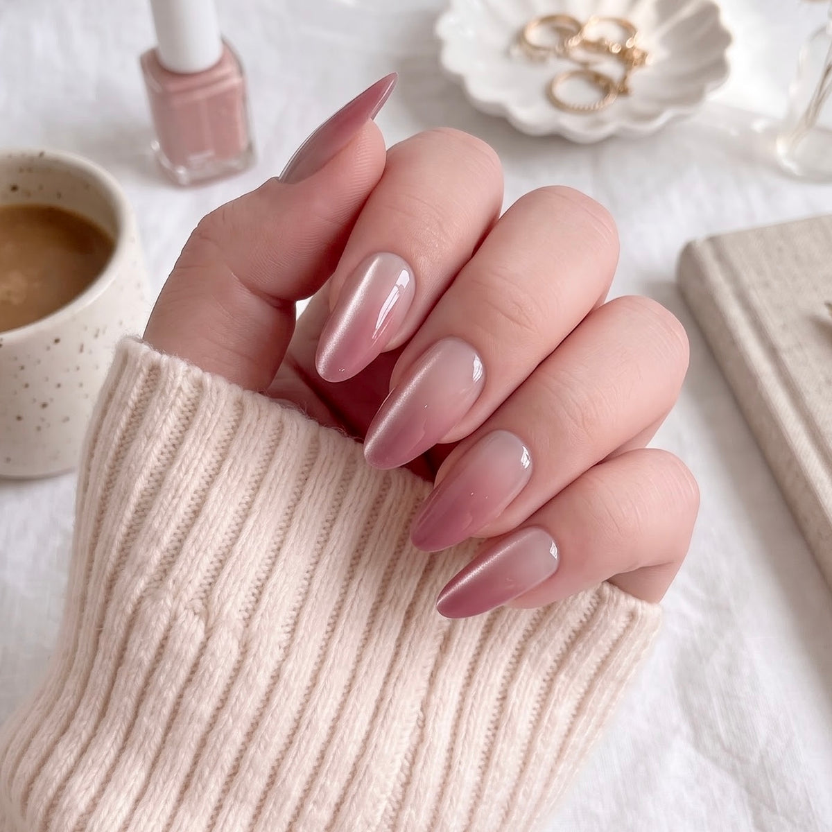 Cateye Pink Ombre Long Almond with Application kit