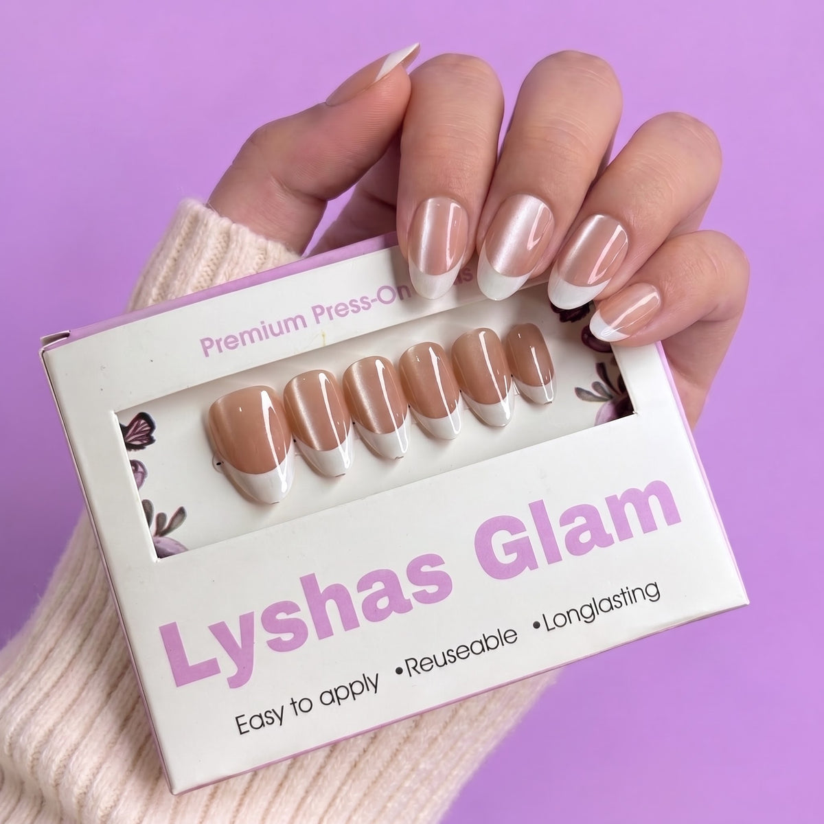 Cat eye White-French Short Almond with Application kit