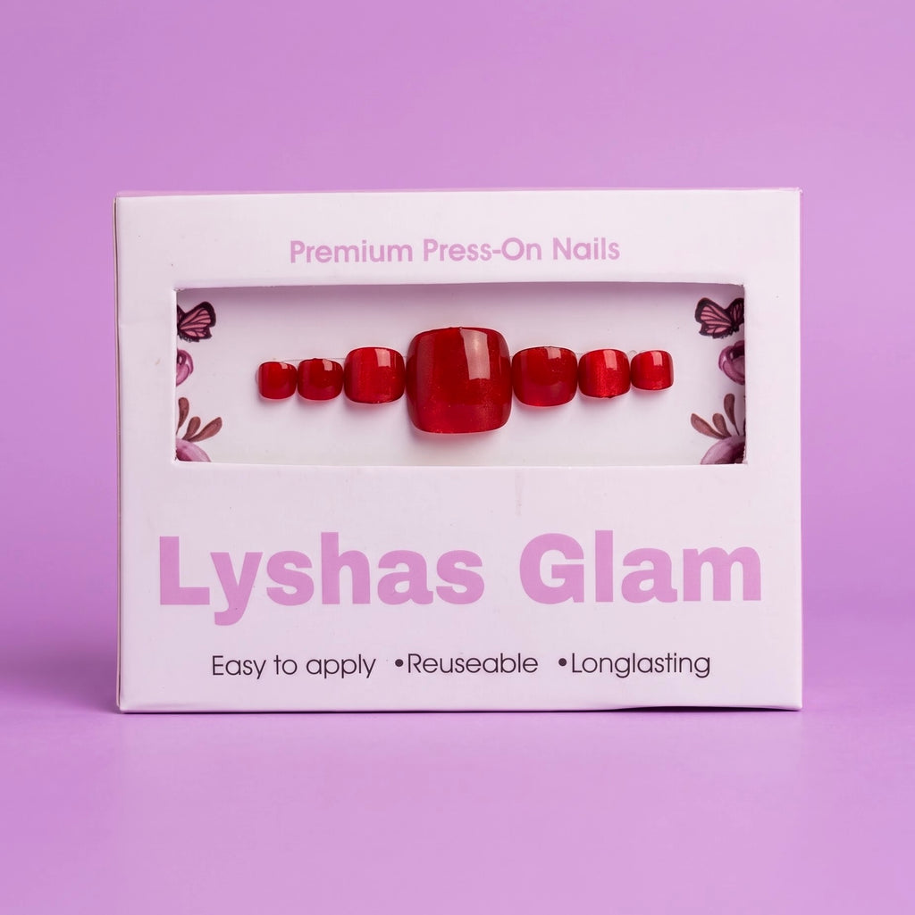 15 pcs Cateye Cherry Red Fake Toe Nails