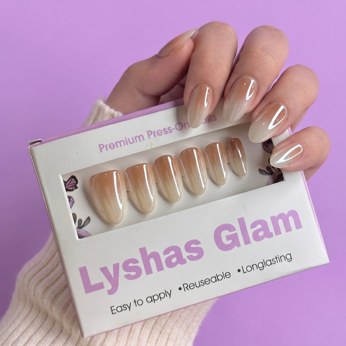 Chrome Shine Short Almond Nails with Application kit