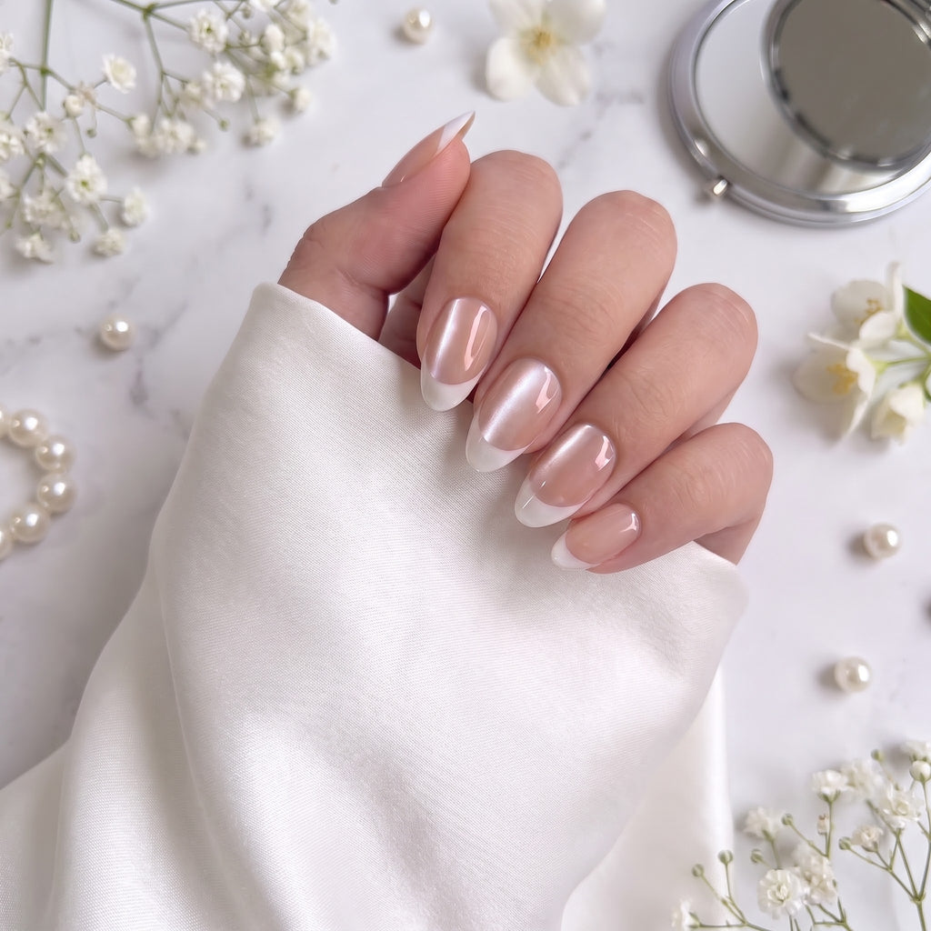 Cat eye White-French Short Almond with Application kit