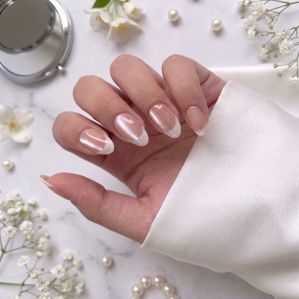 Cat eye White-French Short Almond with Application kit