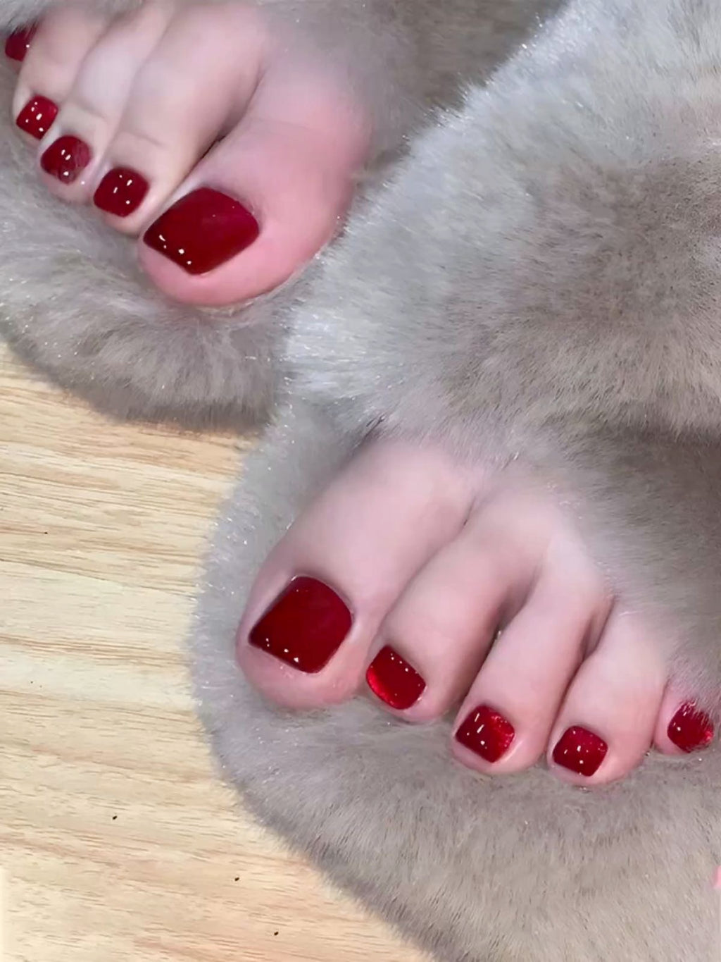 15 pcs Cateye Cherry Red Fake Toe Nails