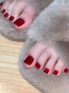 15 pcs Cateye Cherry Red Fake Toe Nails